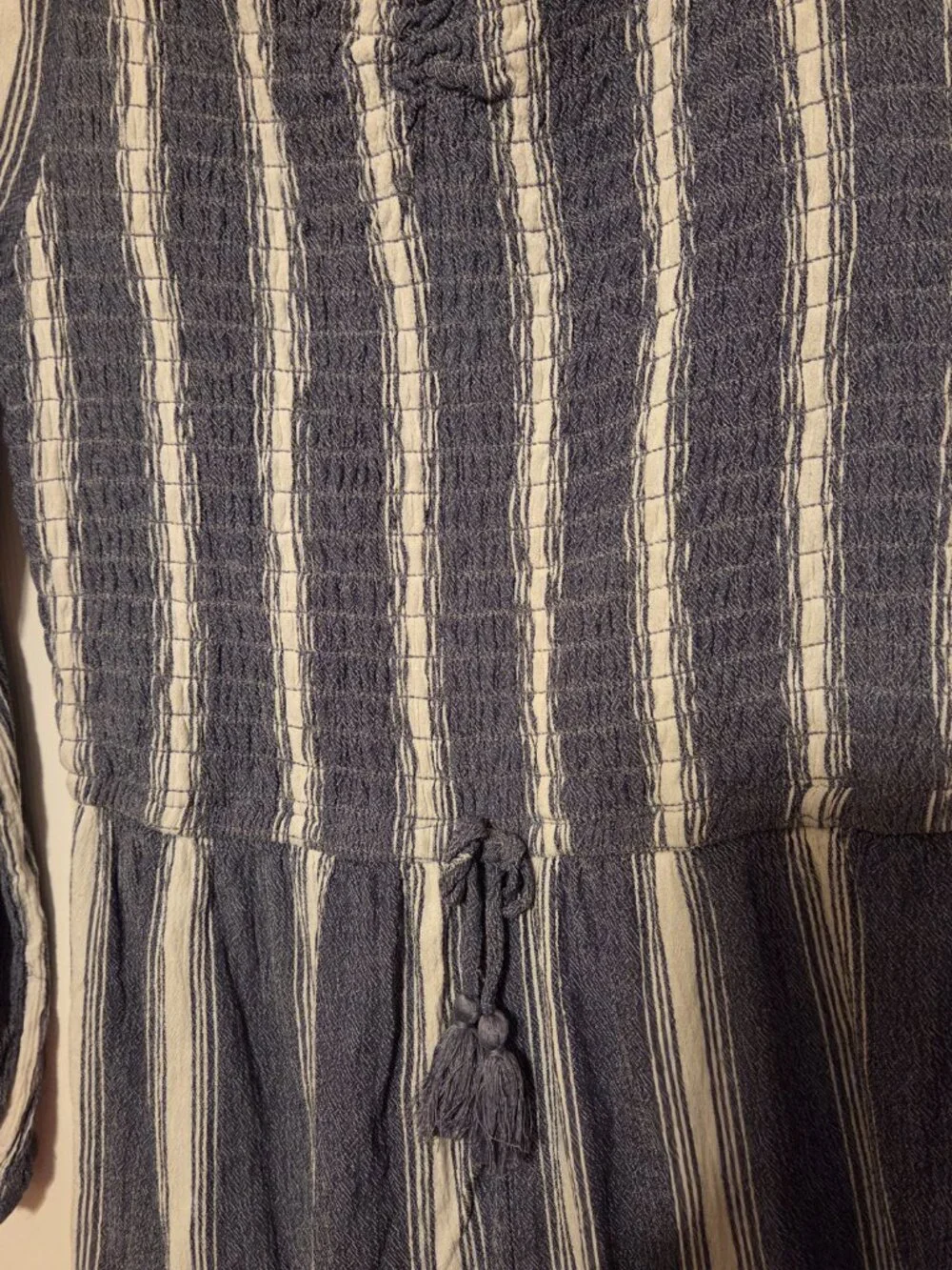 🚸4/$12🚸Justice Blue and White Striped Smocked Long-Sleeve Romper Size XL 14/16